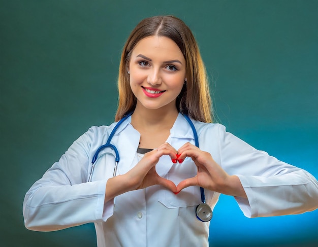 Foto el doctor muestra un gesto de amor y un corazón