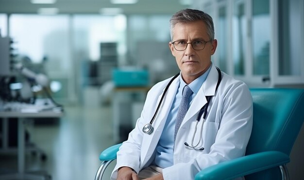 El doctor sentado en la sala interior de una oficina médica moderna