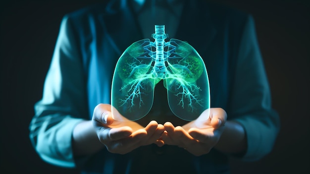 Doctor sosteniendo el concepto de tuberculosis de los pulmones enfermos IA generativa