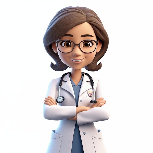 Doctora en 3D con gafas y un estetoscopio