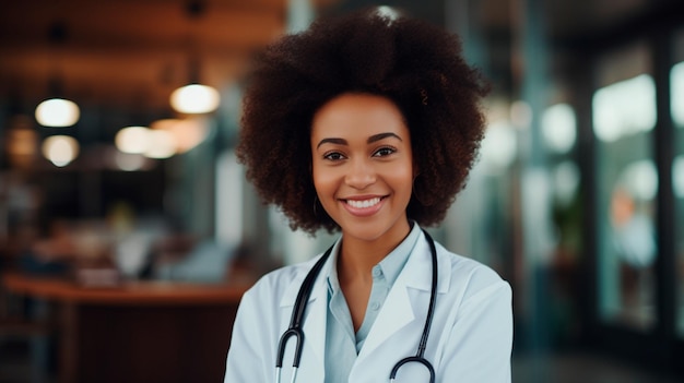 Doctora africana con estetoscopio IA generativa