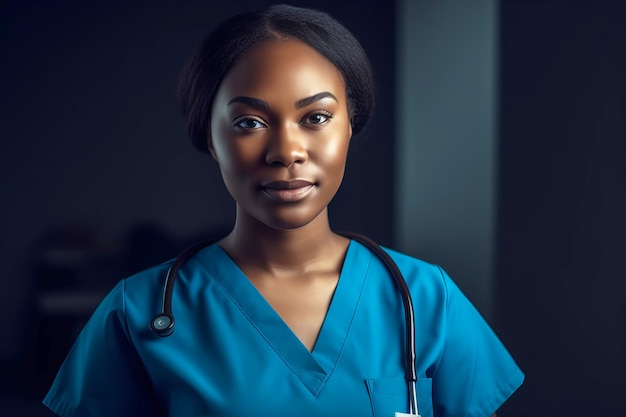 Doctora afroamericana o enfermera en la clínica Ilustración generativa de IA