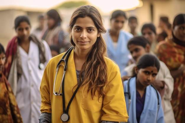 Una doctora de una aldea remota en un país pobre que brinda atención médica y apoyo