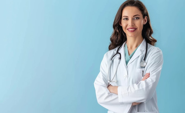 una doctora con un estetoscopio en el cuello