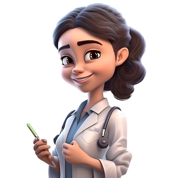 Doctora con estetoscopio y pluma 3d renderizar ilustración