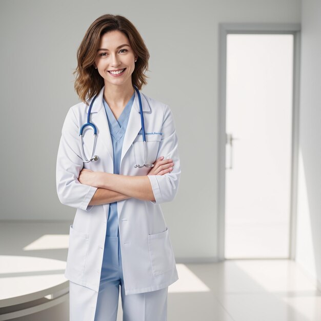 una doctora de pie en una habitación del hospital