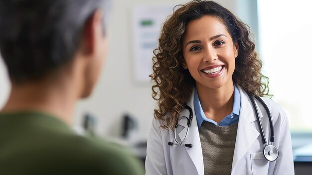 Una doctora realiza una consulta con un paciente en una clínica médica.