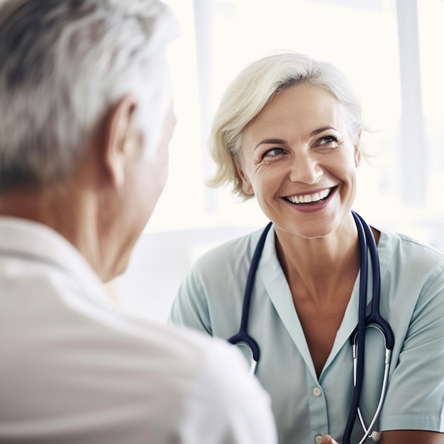 Una doctora saluda al paciente con una sonrisa amable generada por Ai.