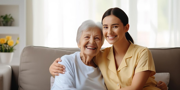 Foto una doctora voluntaria ayuda a una abuela