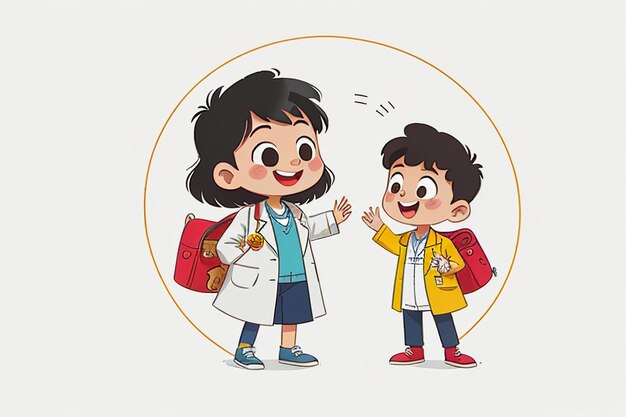 Doctores y niños que explican el contenido de la promoción del conocimiento dibujos animados fondo de papel tapiz de anime