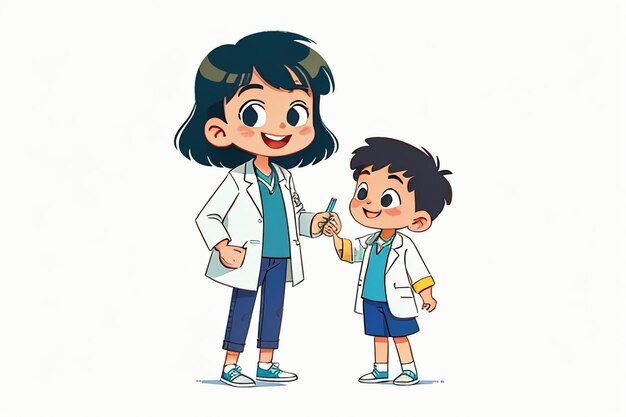 Foto doctores y niños que explican el contenido de la promoción del conocimiento dibujos animados fondo de papel tapiz de anime