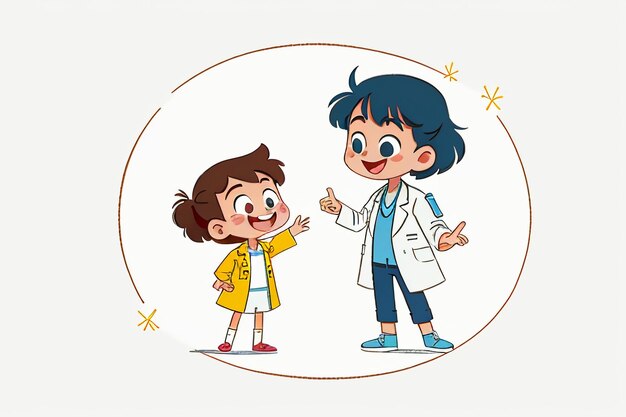 Foto doctores y niños que explican el contenido de la promoción del conocimiento dibujos animados fondo de papel tapiz de anime