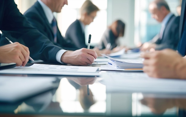 Foto documentación empresarial en manos de profesionales dedicados al trabajo