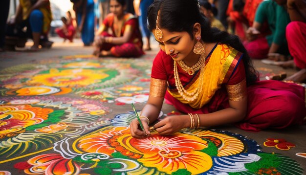 Foto documente as vibrantes obras de arte rangoli criadas para gudi padwa