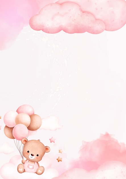 Documento A4 Papel de Carta Ursinho Infantil Aquarela Rosa 1