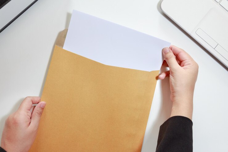 Foto documento de retenção à mão recortado