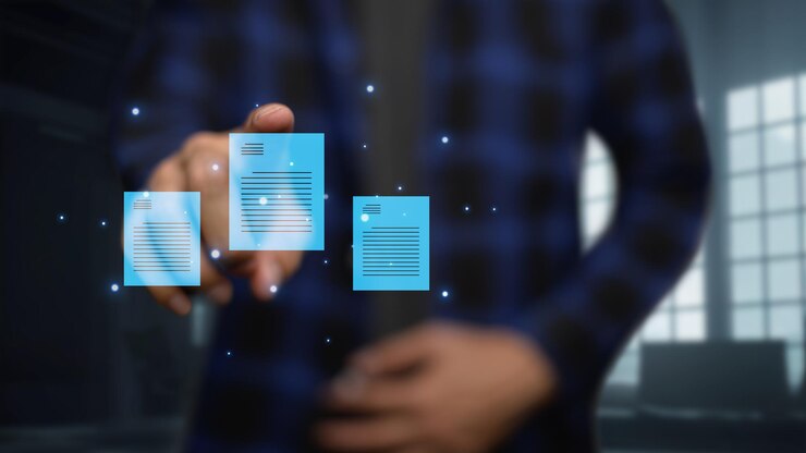 Foto documento digital en línea firma electrónica gestión de documentos oficina sin papel firma electrónica firma del concepto de contrato comercial tecnología virtual ar realidad aumentada o metaverso de realidad virtual vr