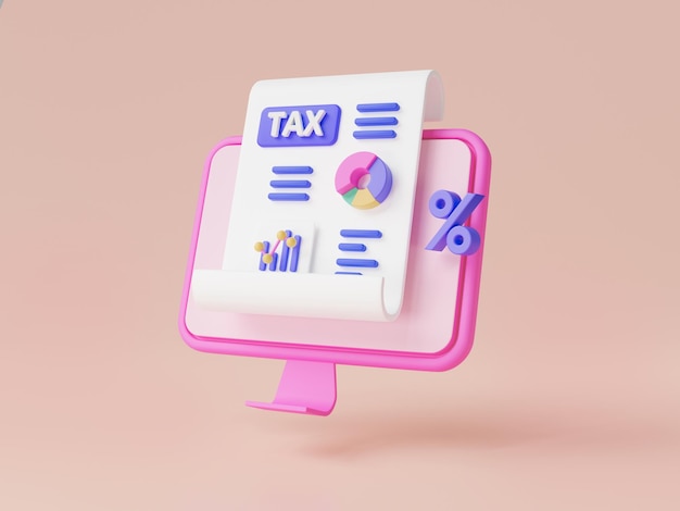 Documento de pago de impuestos con icono de porcentaje en pc Formulario de pago de impuestos en línea Pago de impuestos en línea Administración financiera Contabilidad de impuestos comerciales Planificación presupuestaria Concepto de pago de impuestos Ilustración de procesamiento 3d