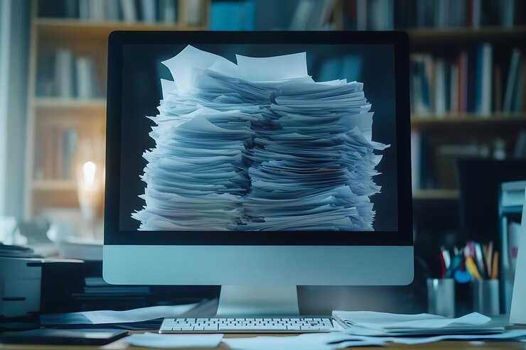 Foto documentos digitais à espera de assinatura no ecrã do computador