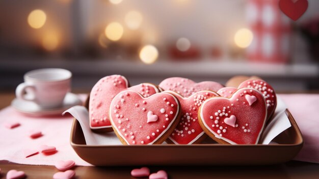 doçura do amor com uma imagem de biscoitos em forma de coração com gelo uma deliciosa pastelaria natural caseira assada com amor para o Dia dos Namorados