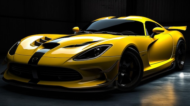 Foto un dodge viper amarillo con el capó levantado