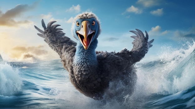 Dodo-Vogel, der über den Ozean rennt, Bild in bester Qualität Generative KI