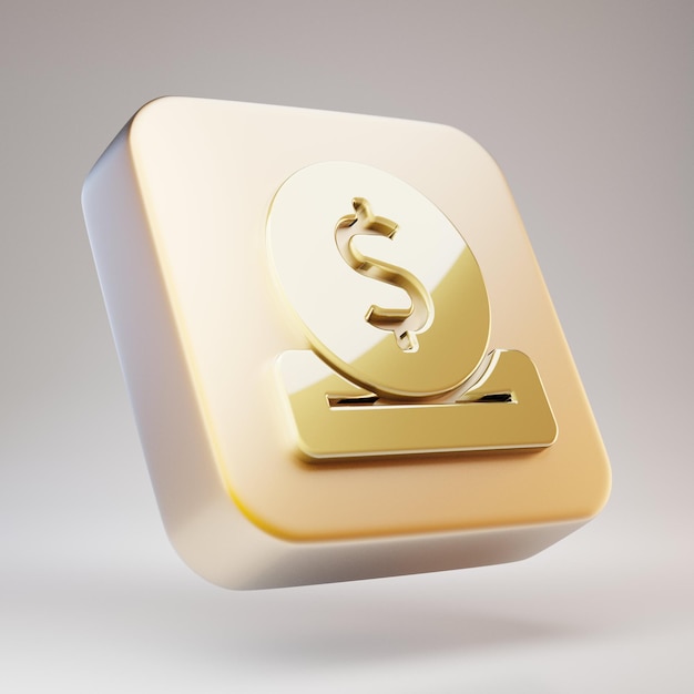 Doe o ícone. Símbolo de doação dourado em placa de ouro fosco. Ícone de mídia social renderizado 3D.