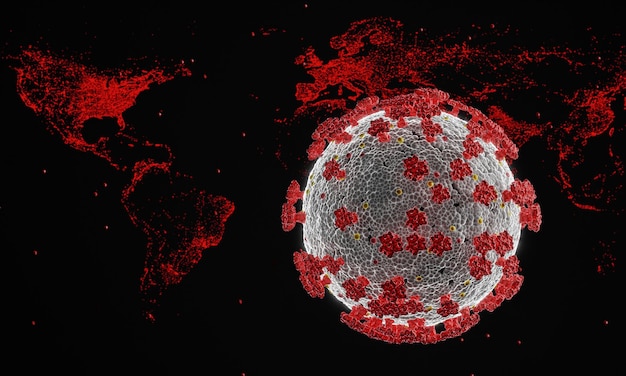 Doença do coronavírus COVID-19 infecção ilustração médica patógeno células do vírus da gripe respiratória covid Novo nome oficial para a doença do coronaviruss nomeado COVID-19 Rendering 3D