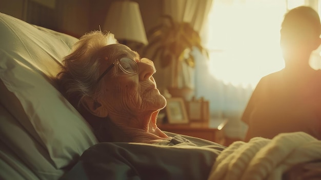 Doente idosa de Parkinson e Alzheimer com médico cuidador em cuidados de hospice