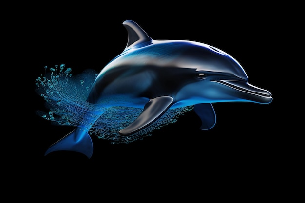 Dofinho bonito saltando isolado em fundo preto com salpicos de água
