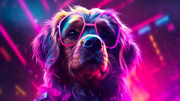 Dog Synthwave 80s ai gerar