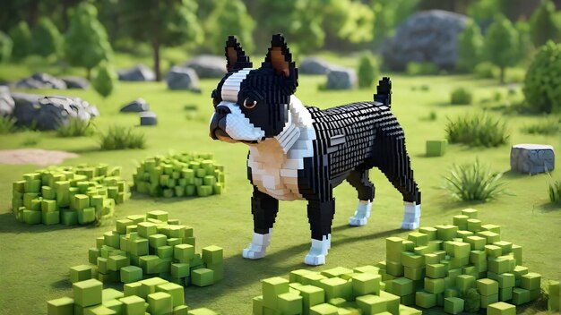 Dog voxel art representação de desenho animado animal Uma arte voxel de Boston terrier cão