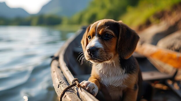 Doggy Day Out Beagle Puppys Erstes Abenteuer auf dem Wasser Generative KI