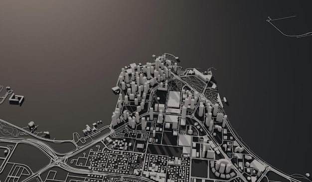 Doha Qatar mapa de la ciudad vista aérea diseño mínimo 3D Rendering