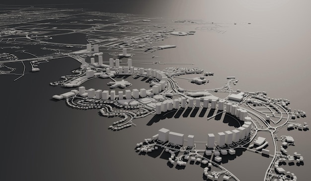 Doha Qatar mapa de la ciudad vista aérea diseño mínimo 3D Rendering