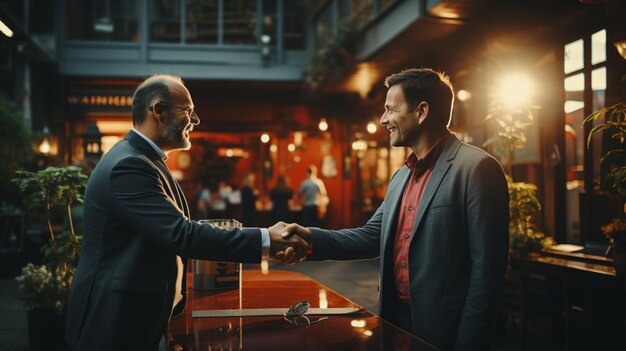 dois agentes fazendo aperto de mão após concluir um acordo de bom negócio