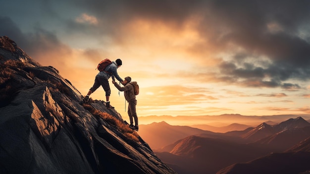 dois alpinistas estão andando nas montanhas