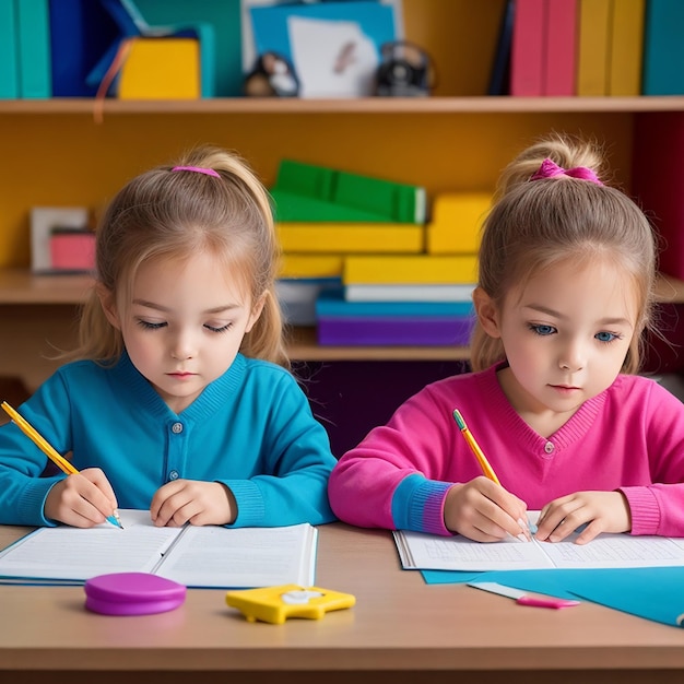 Dois alunos em uma sala de aula usando um laptop juntos