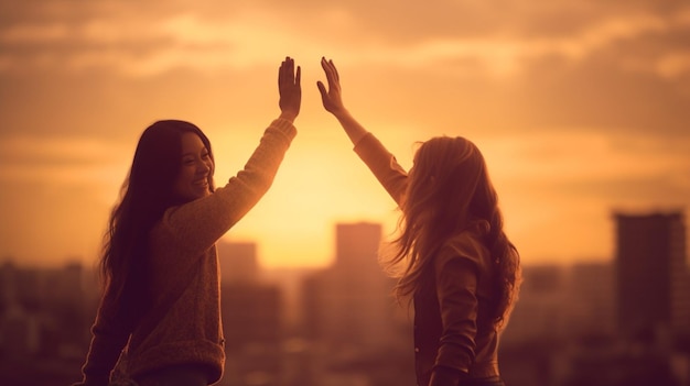 Foto dois amigos dando high five