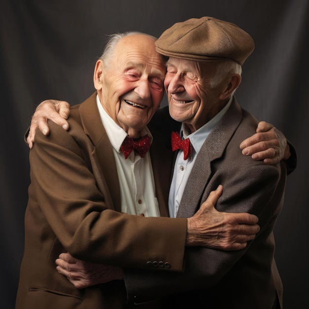 Foto dois amigos idosos se abraçando