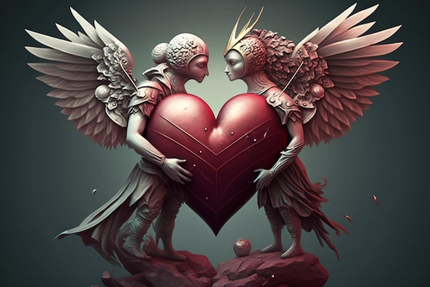 dois anjos com asas que dizem "anjo" no coração.