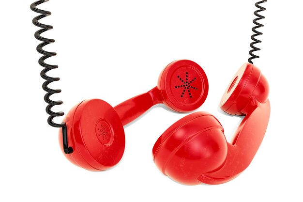 Dois aparelhos de telefone vermelho falando conceito de renderização em 3D