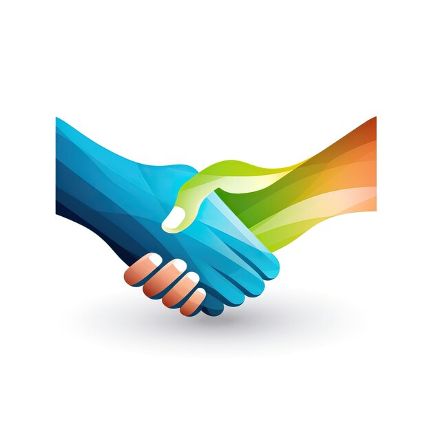 Foto dois apertando as mãos com um sendo mantido em uma imagem azul, verde, amarelo e vermelho.