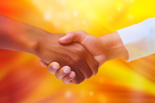 dois apertos de mão com um fundo amarelo e um homem no fundo