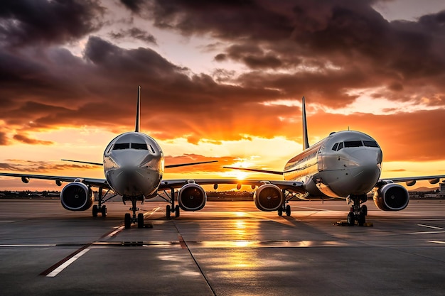 Dois aviões na pista de um aeroporto