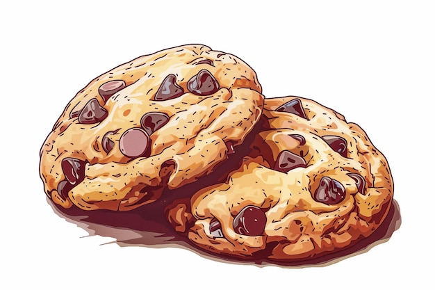 Dois biscoitos com chips de chocolate esboço ilustração em fundo branco