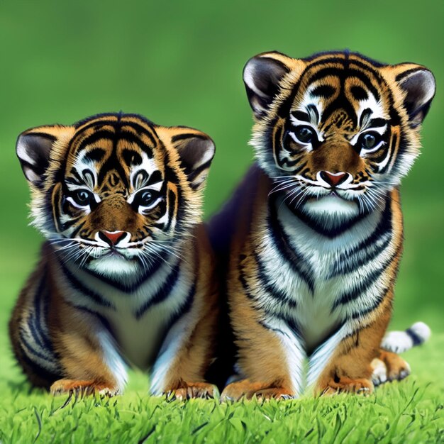 Dois bonitos bebês tigres na natureza