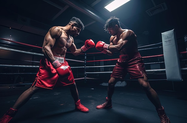 dois boxeadores praticando boxe em uma academia no estilo dinocore