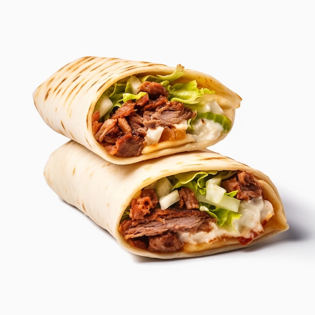 Foto dois burritos num prato.