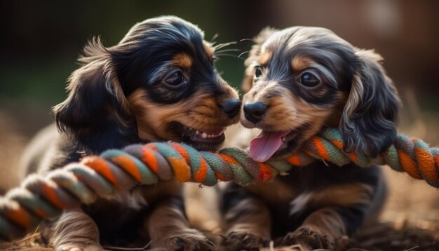 Foto dois cachorros brincalhões aproveitam a diversão de verão sentados na grama juntos generative ai